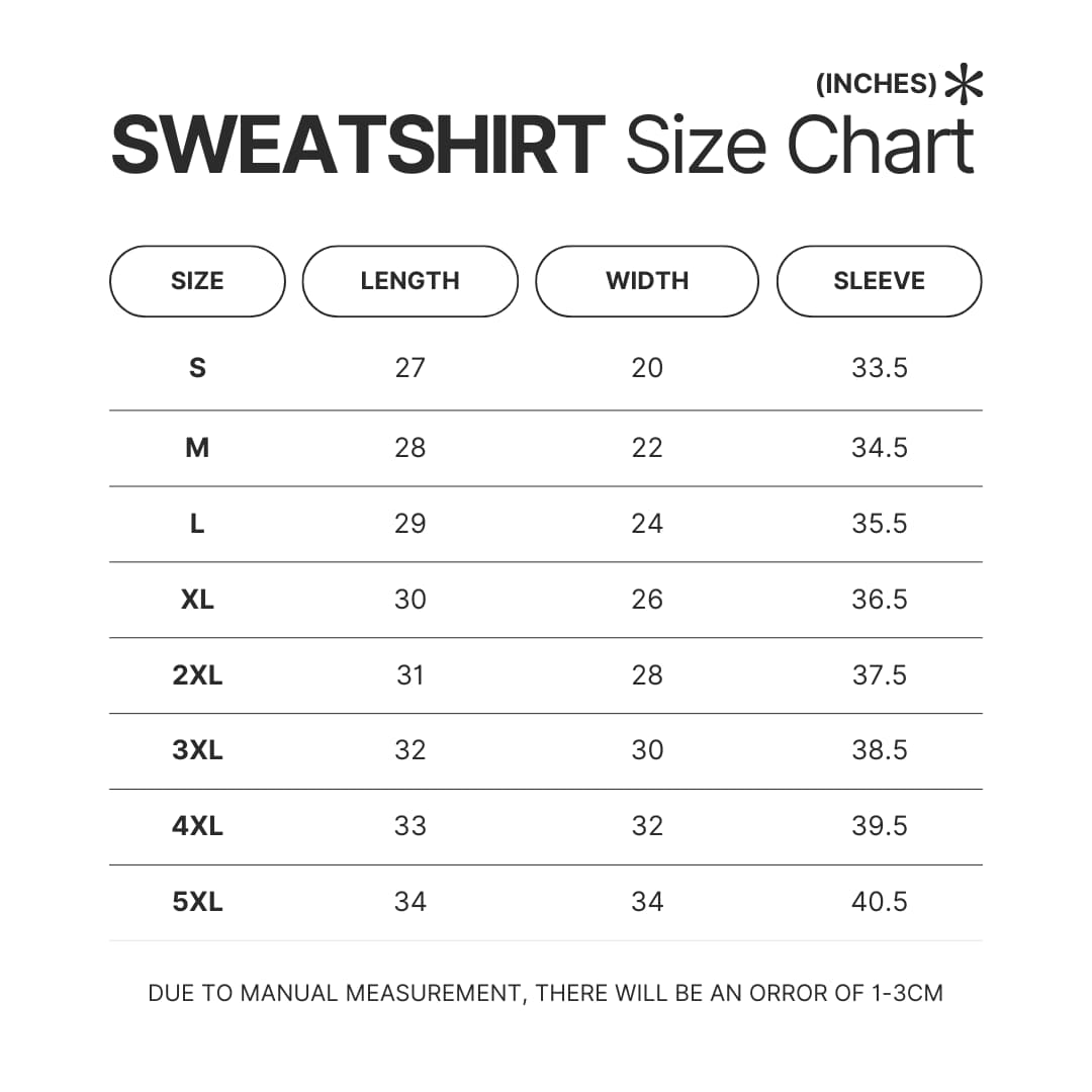 Sweatshirt Size Chart - Hanako-Kun Merch