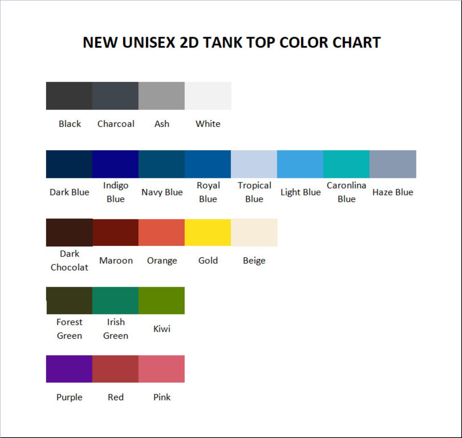 tank top color chart - Hanako-Kun Merch